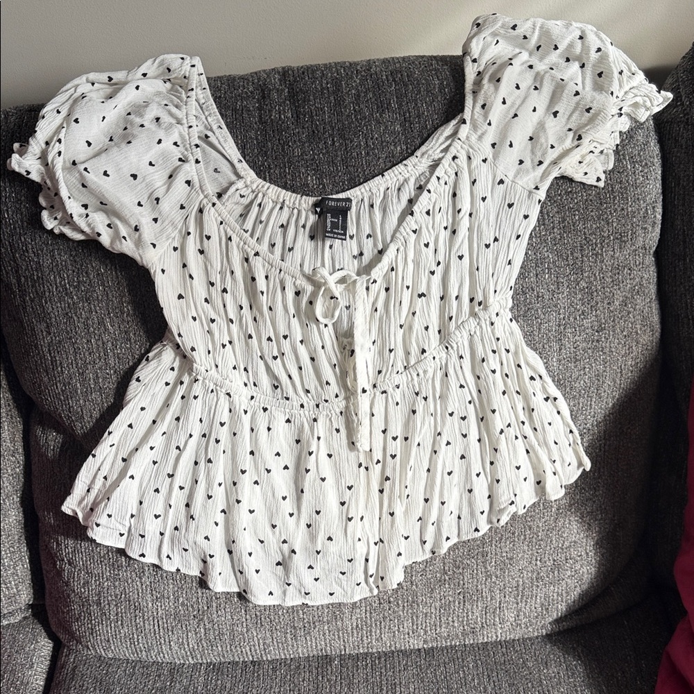 Forever 21 White Blouse with Black Dots